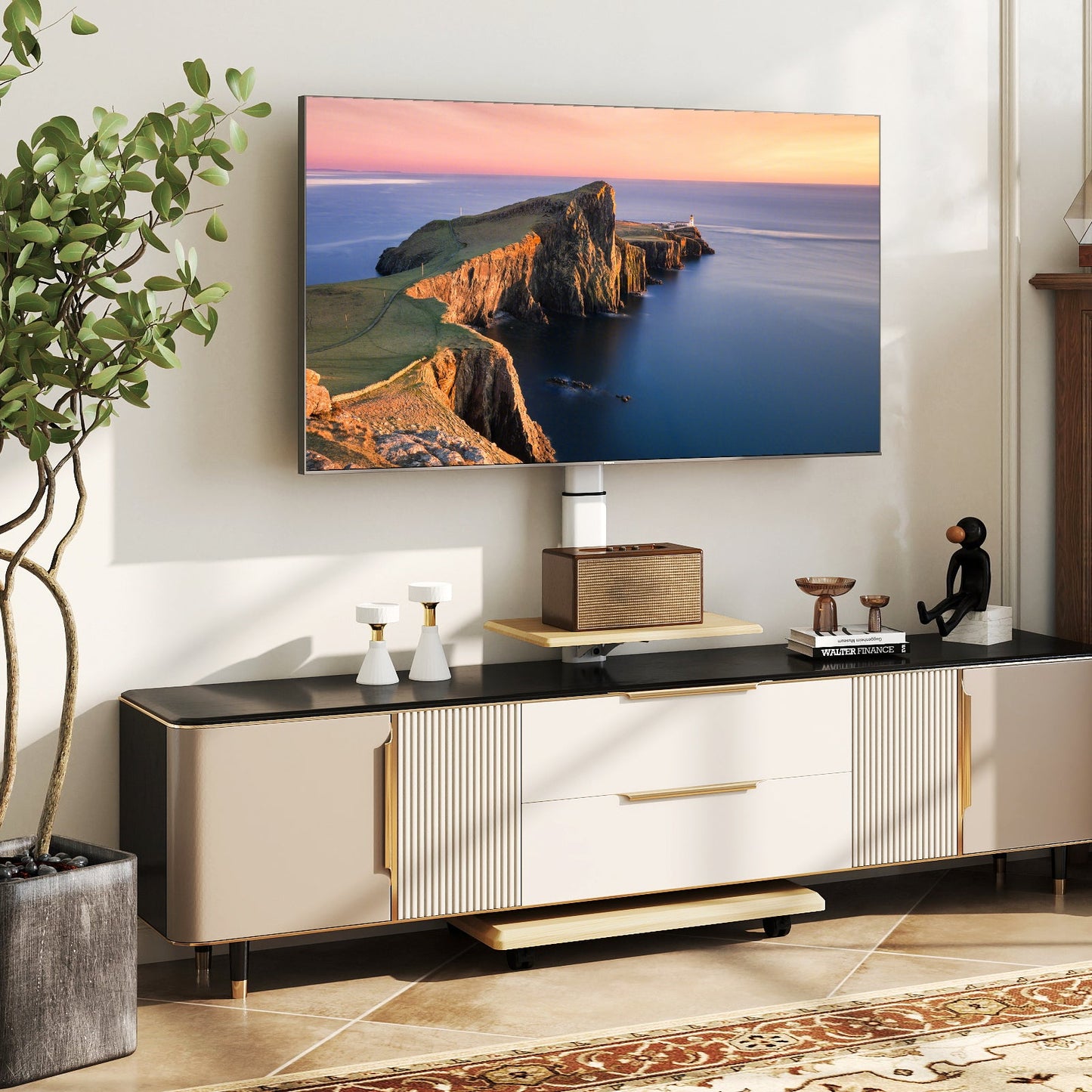 Rolling TV Stand on Wheels Mobile TV Cart for 32-75 Inch TVs Portable AV Cart