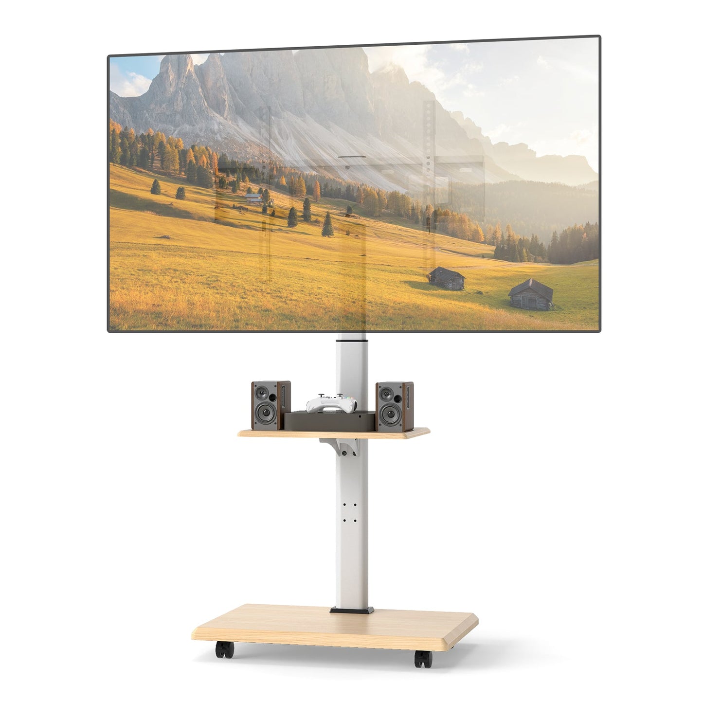 Rolling TV Stand on Wheels Mobile TV Cart for 32-75 Inch TVs Portable AV Cart