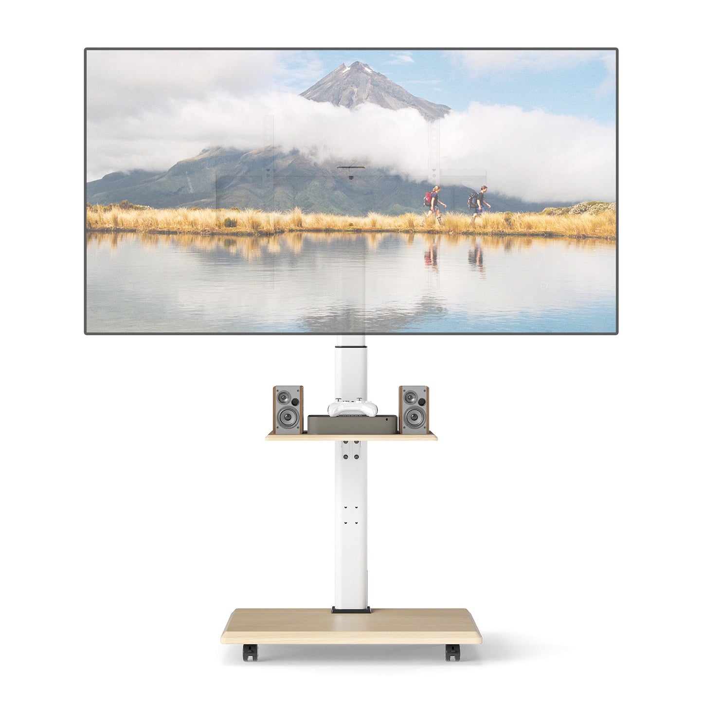 Rolling TV Stand on Wheels Mobile TV Cart for 32-75 Inch TVs Portable AV Cart