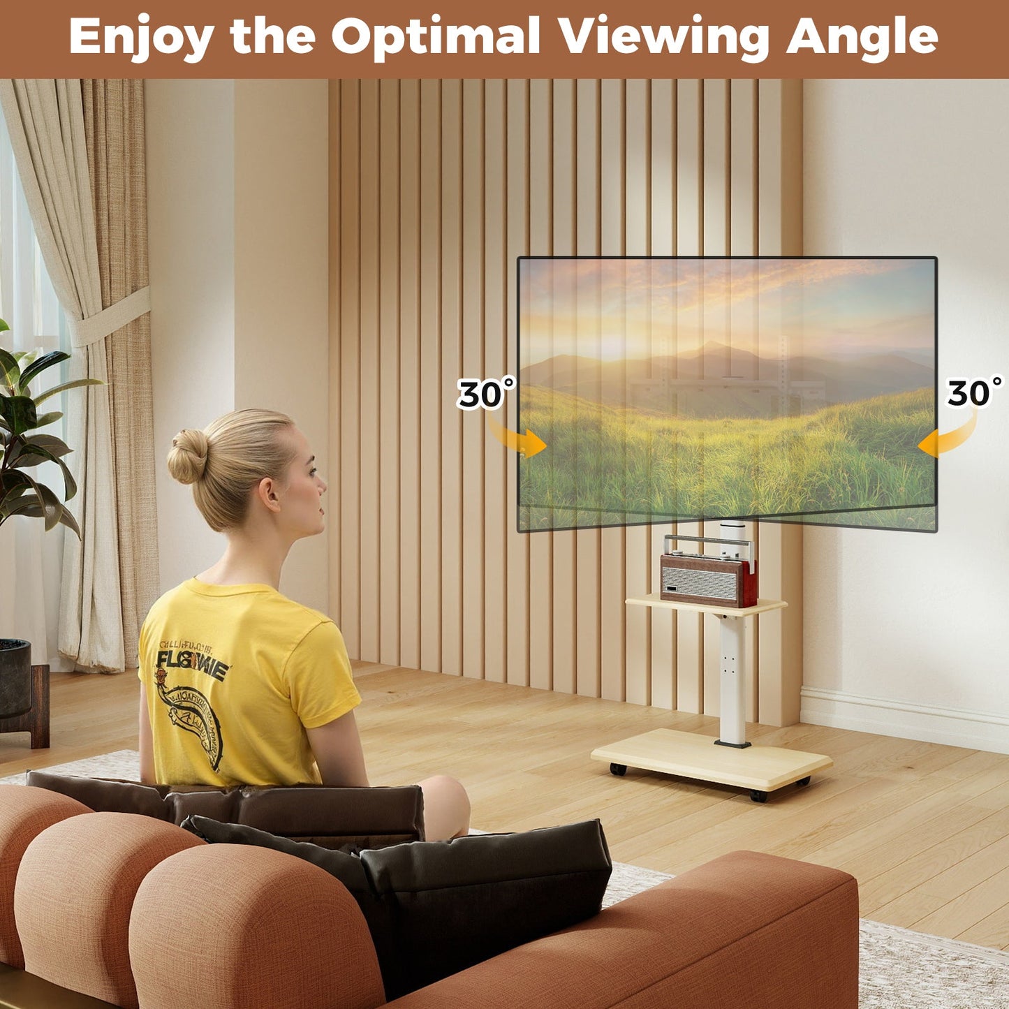 Rolling TV Stand on Wheels Mobile TV Cart for 32-75 Inch TVs Portable AV Cart