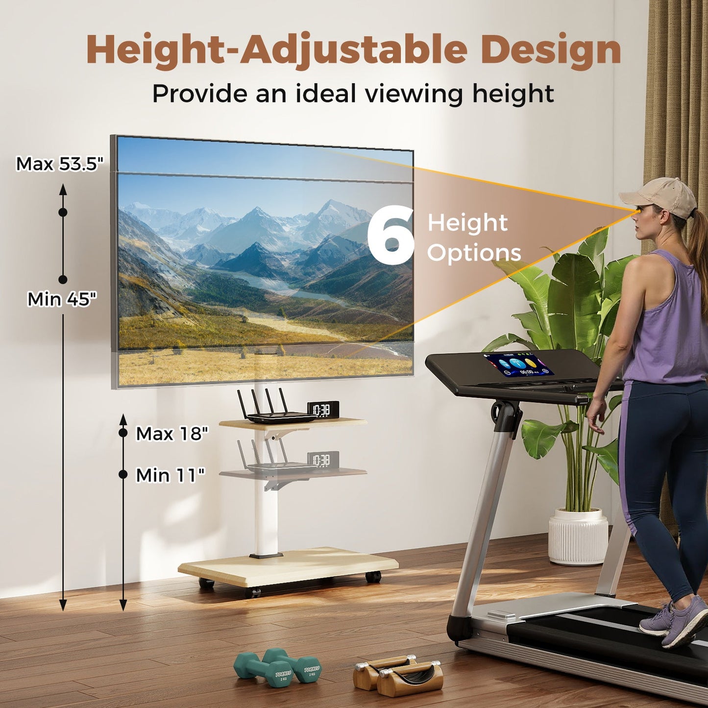 Rolling TV Stand on Wheels Mobile TV Cart for 32-75 Inch TVs Portable AV Cart
