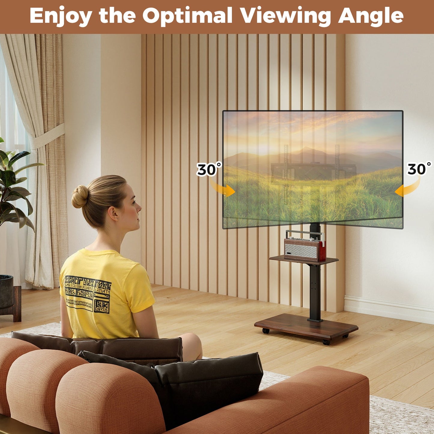 Rolling TV Stand on Wheels Mobile TV Cart for 32-75 Inch TVs Portable AV Cart