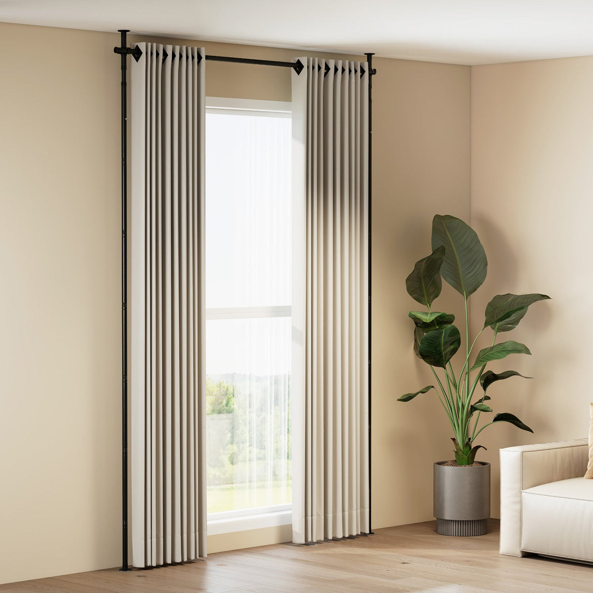 Room Divider Curtain Rod with Adjustable Floor to Ceiling Tension Rod No Drilling Required