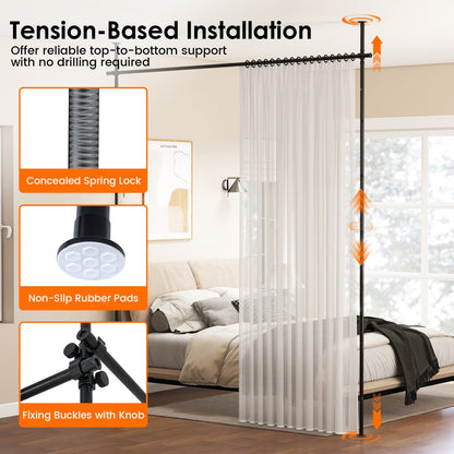 Room Divider Curtain Rod with Adjustable Floor to Ceiling Tension Rod No Drilling Required