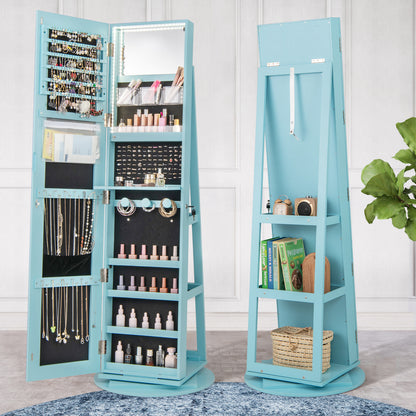 Rotating Mirrored Jewelry Armoire with LED Lighting