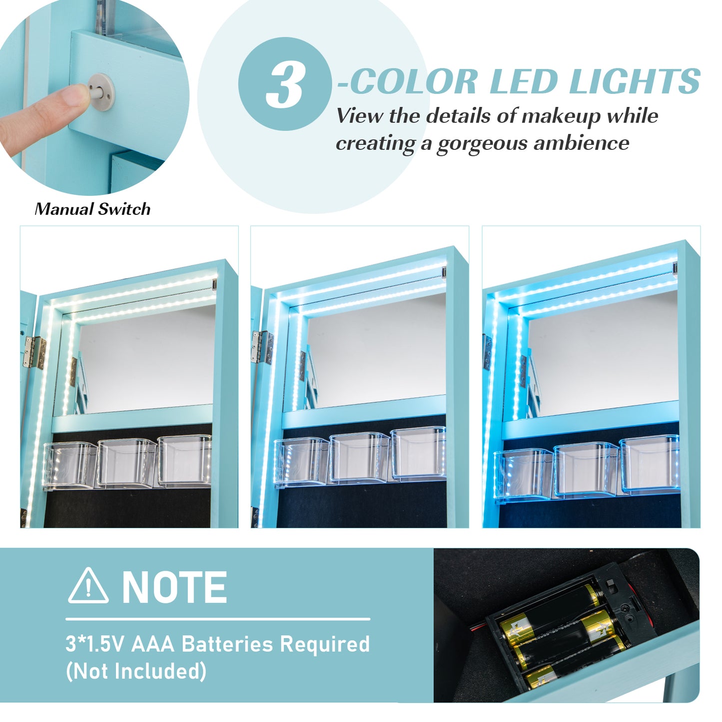 Rotating Mirrored Jewelry Armoire with LED Lighting