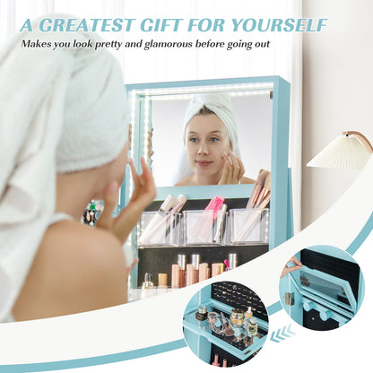 Rotating Mirrored Jewelry Armoire with LED Lighting