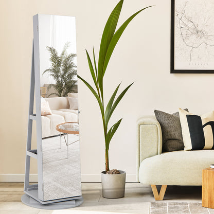 Rotating Mirrored Jewelry Armoire with LED Lighting