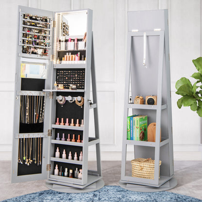 Rotating Mirrored Jewelry Armoire with LED Lighting