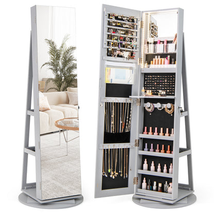 Rotating Mirrored Jewelry Armoire with LED Lighting
