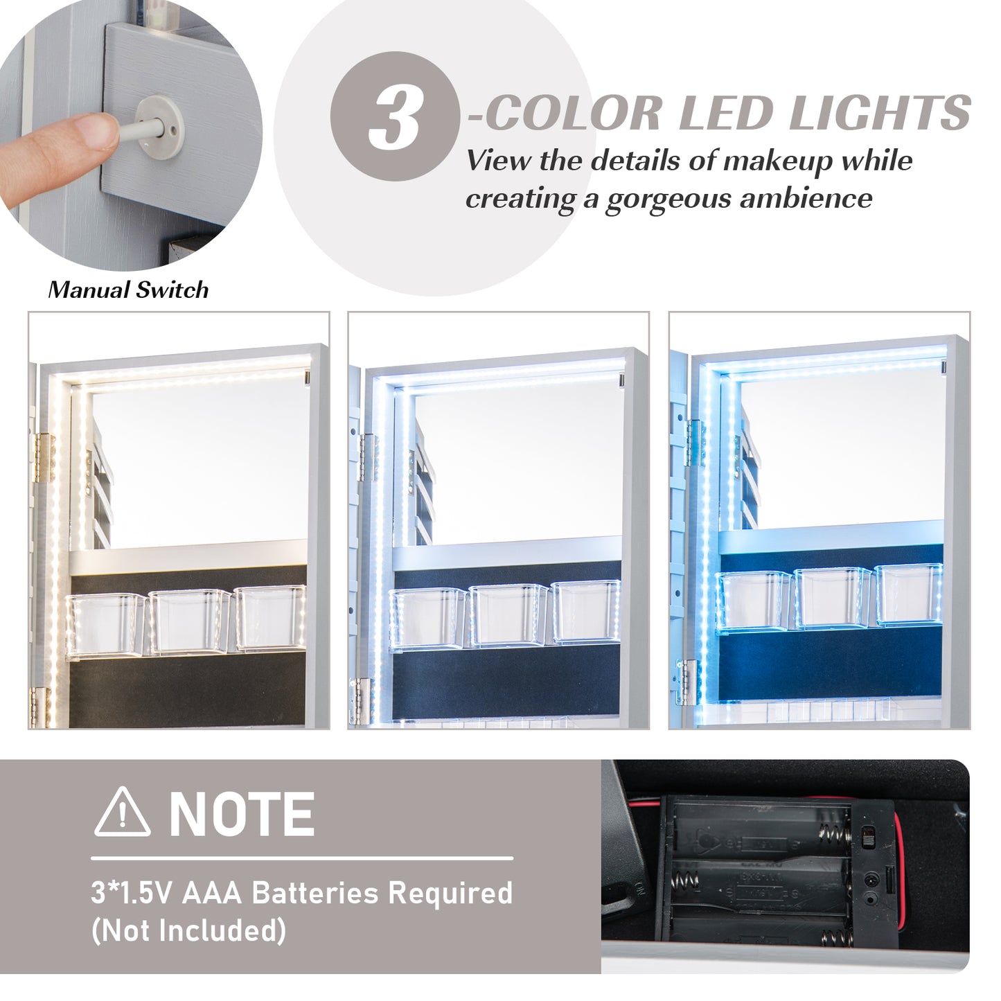 Rotating Mirrored Jewelry Armoire with LED Lighting
