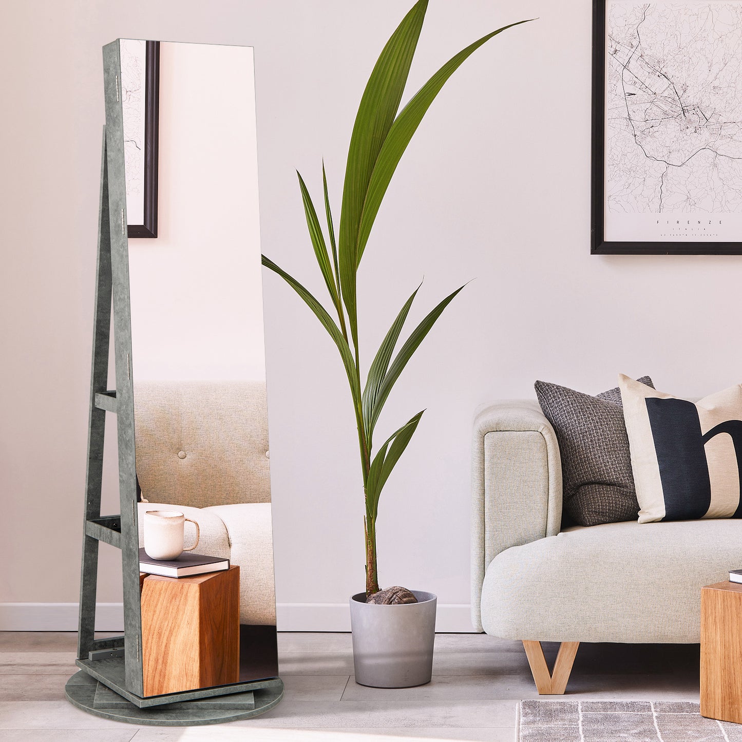 Rotating Mirrored Jewelry Armoire with LED Lighting