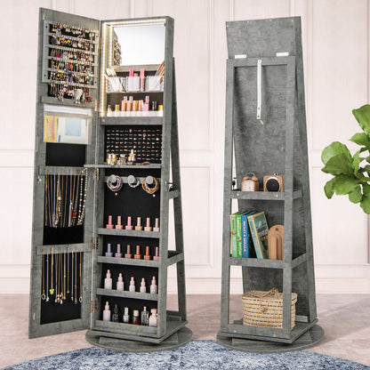 Rotating Mirrored Jewelry Armoire with LED Lighting
