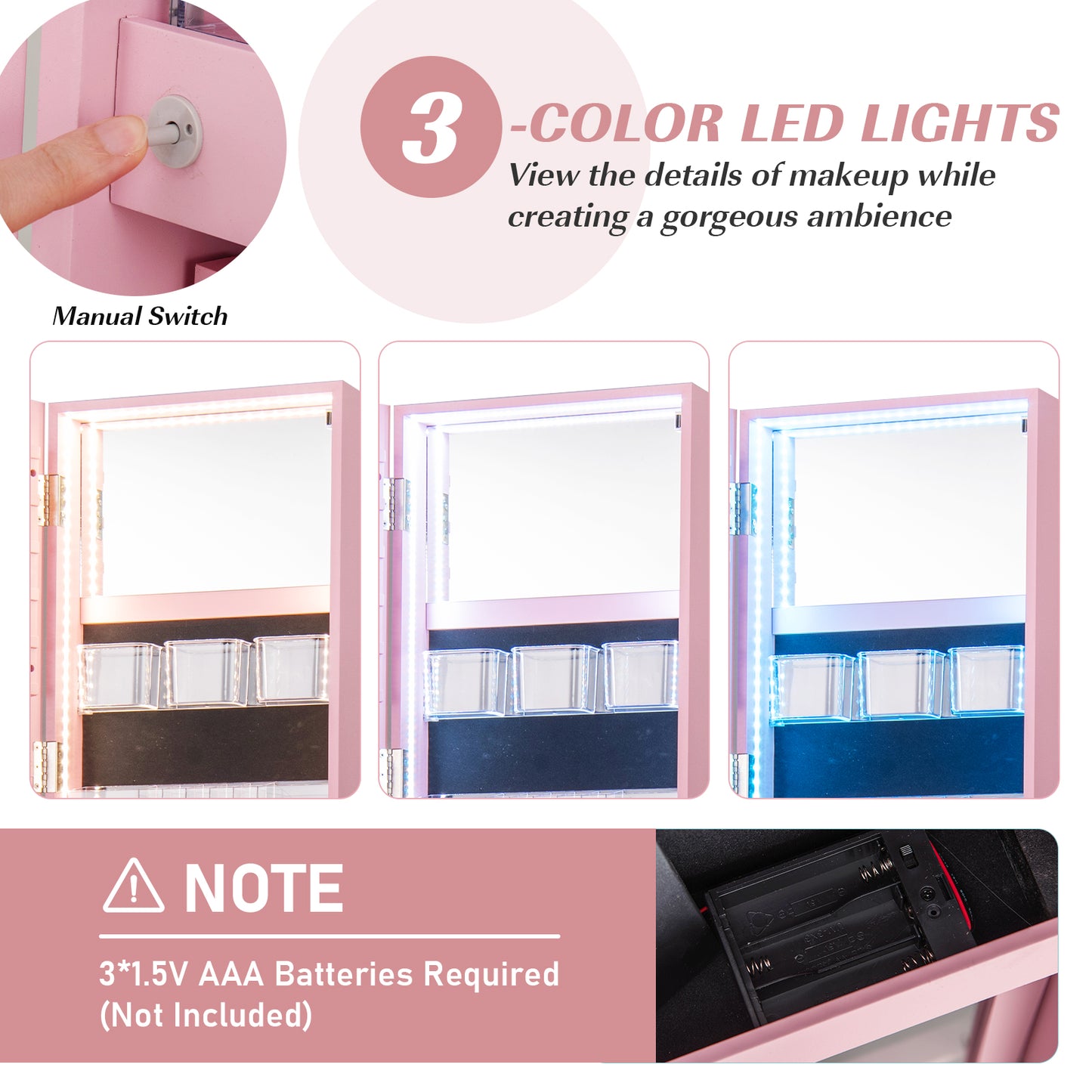 Rotating Mirrored Jewelry Armoire with LED Lighting
