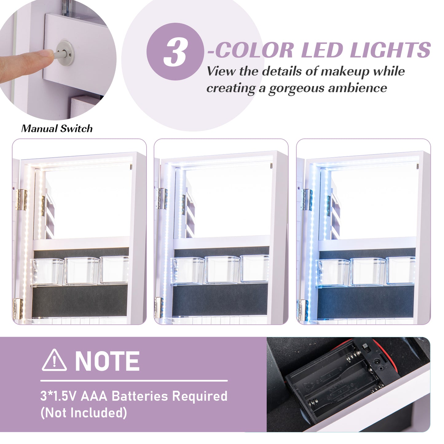 Rotating Mirrored Jewelry Armoire with LED Lighting