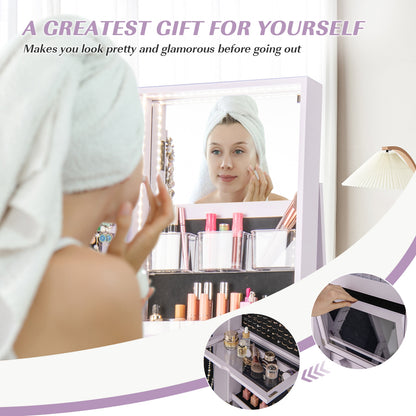 Rotating Mirrored Jewelry Armoire with LED Lighting