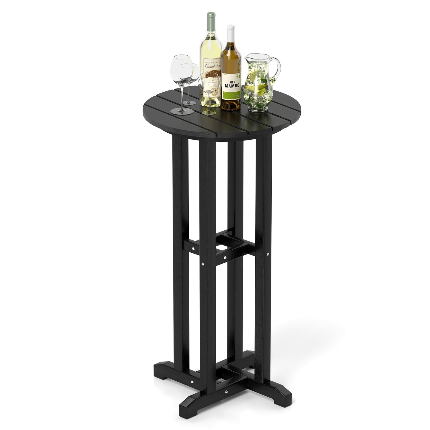 21.5 Inch Round Bar Table Patio HDPE Bar Height Dining Table with Slatted Tabletop