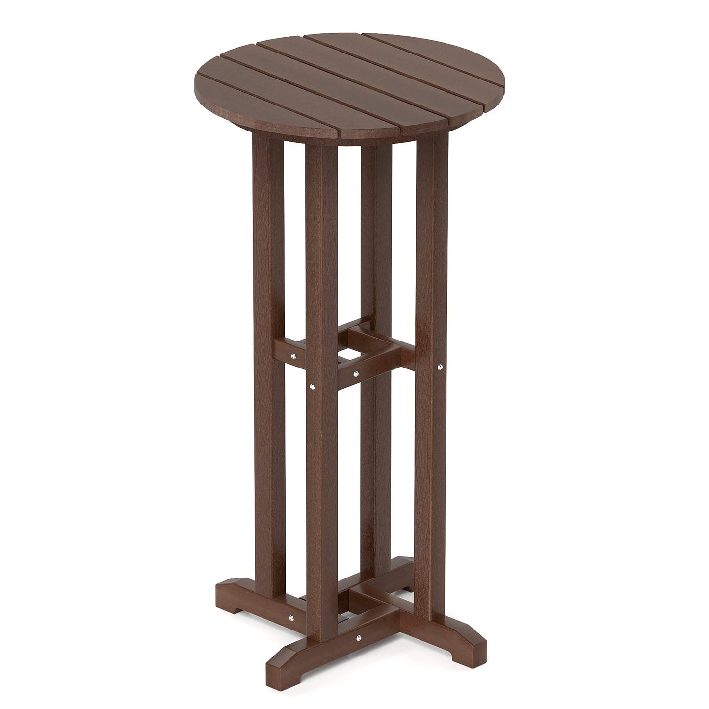 21.5 Inch Round Bar Table Patio HDPE Bar Height Dining Table with Slatted Tabletop