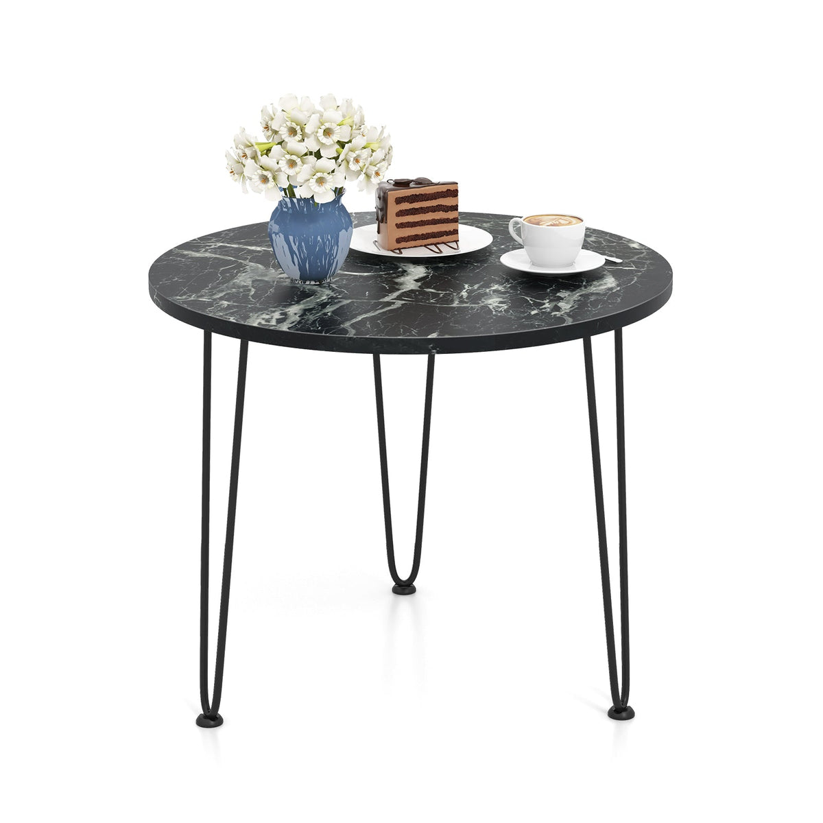 Round Coffee Table with Thickened Tabletop and Metal Tripod Legs