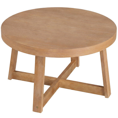 Round Coffee Table for Living Room 30 inch Farmhouse Accent Table with Study Rubber Wood Legs-Yellow
