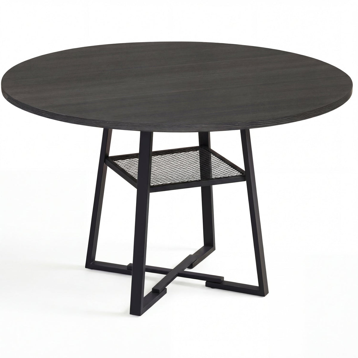 Round Dining Table for 4-6 with Storage Shelf and Metal Legs