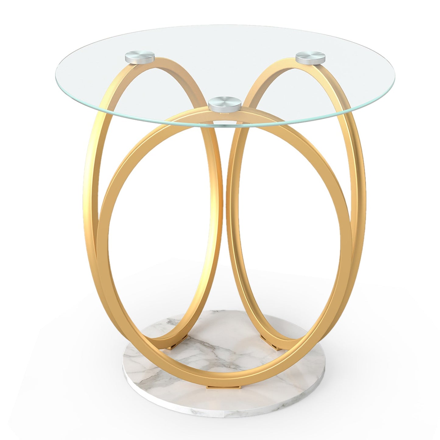 Round End Table Faux Marble Side Table with Tempered Glass Tabletop