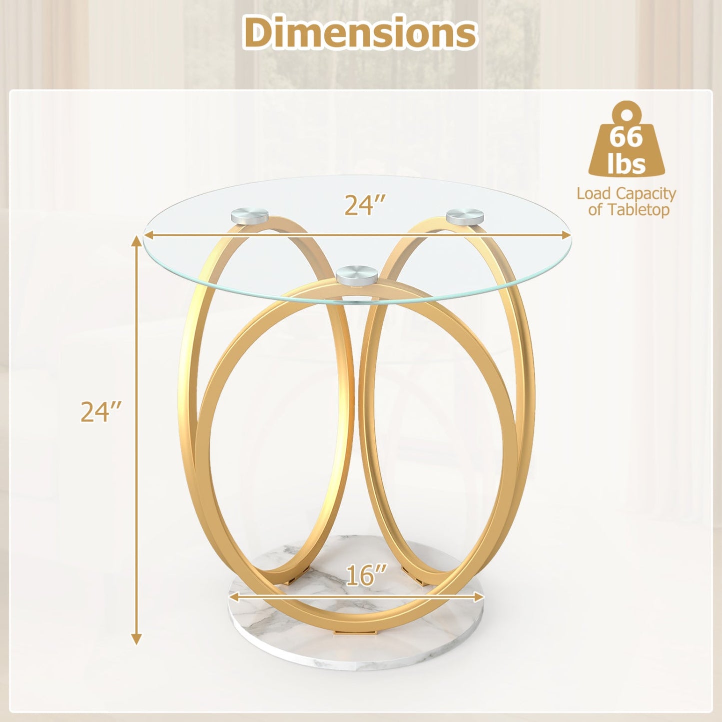 Round End Table Faux Marble Side Table with Tempered Glass Tabletop