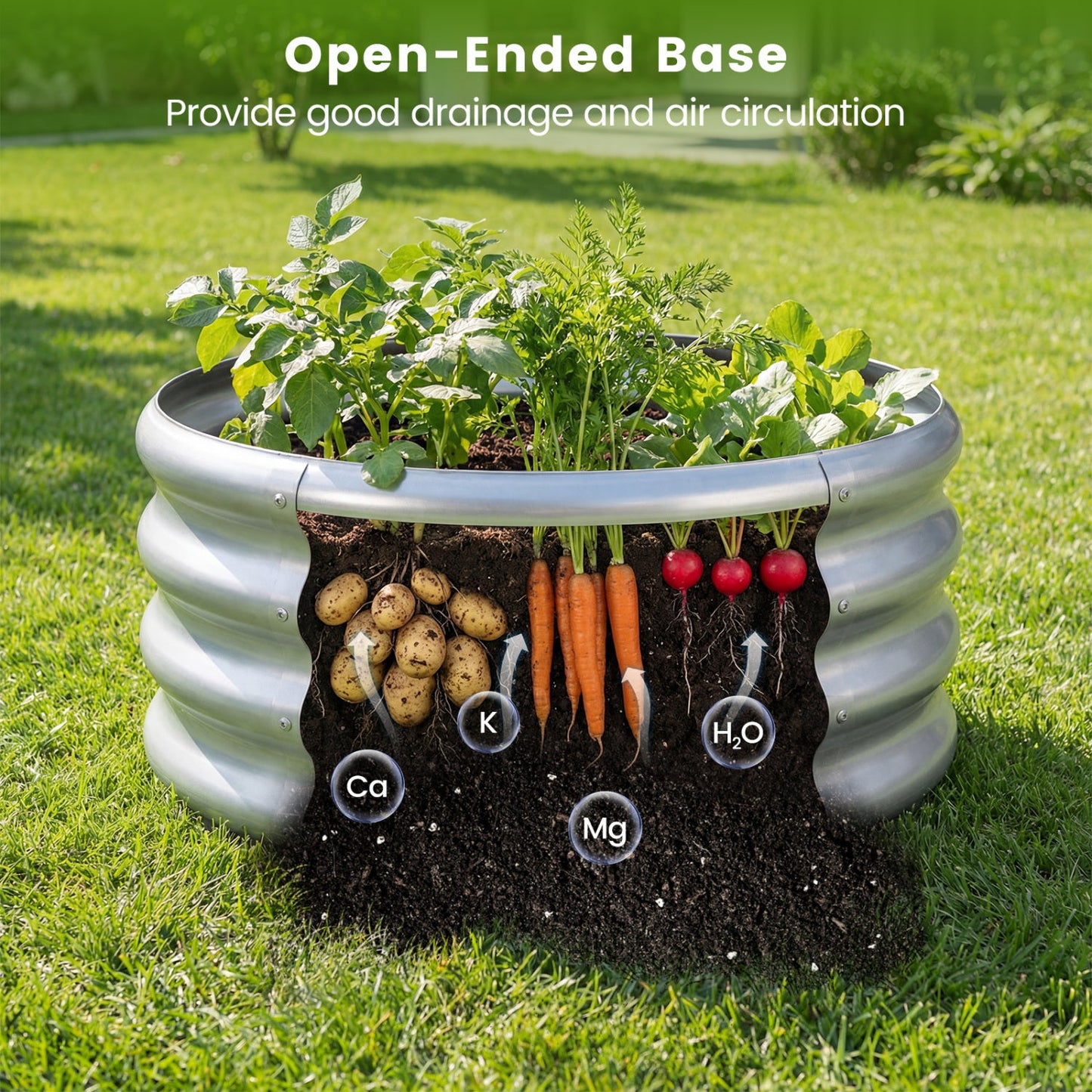 Round Galvanized Raised Garden Bed with Open-Ended Base