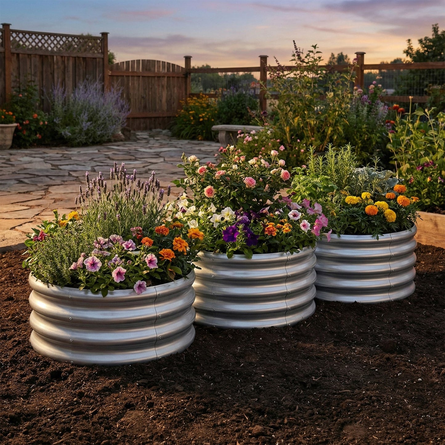 Round Galvanized Raised Garden Bed with Open-Ended Base