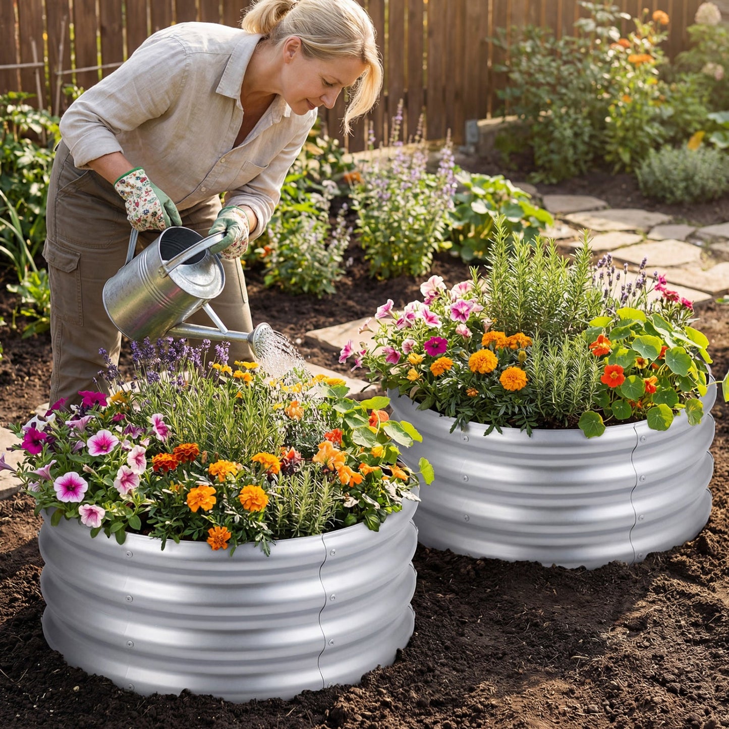 Round Galvanized Raised Garden Bed with Open-Ended Base