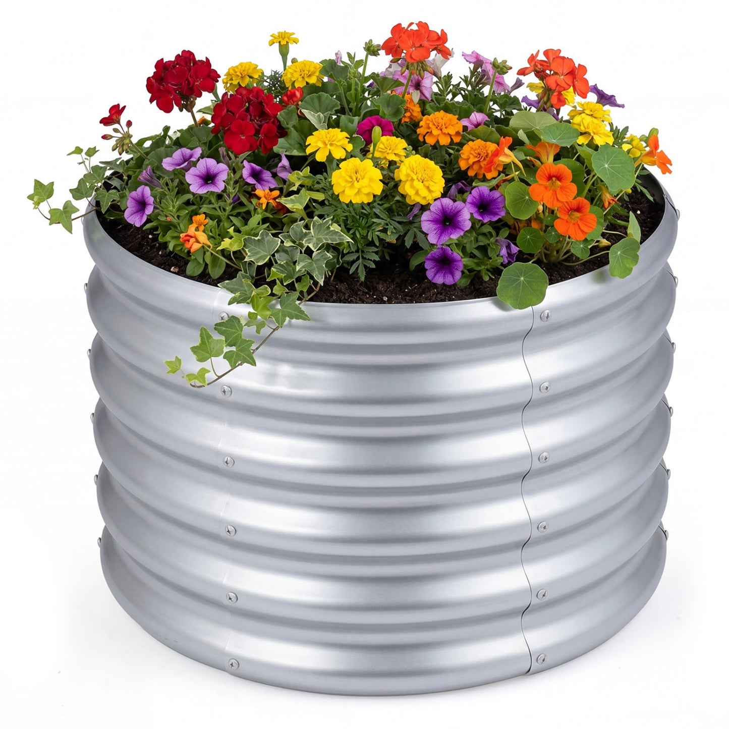 Round Galvanized Raised Garden Bed with Open-Ended Base