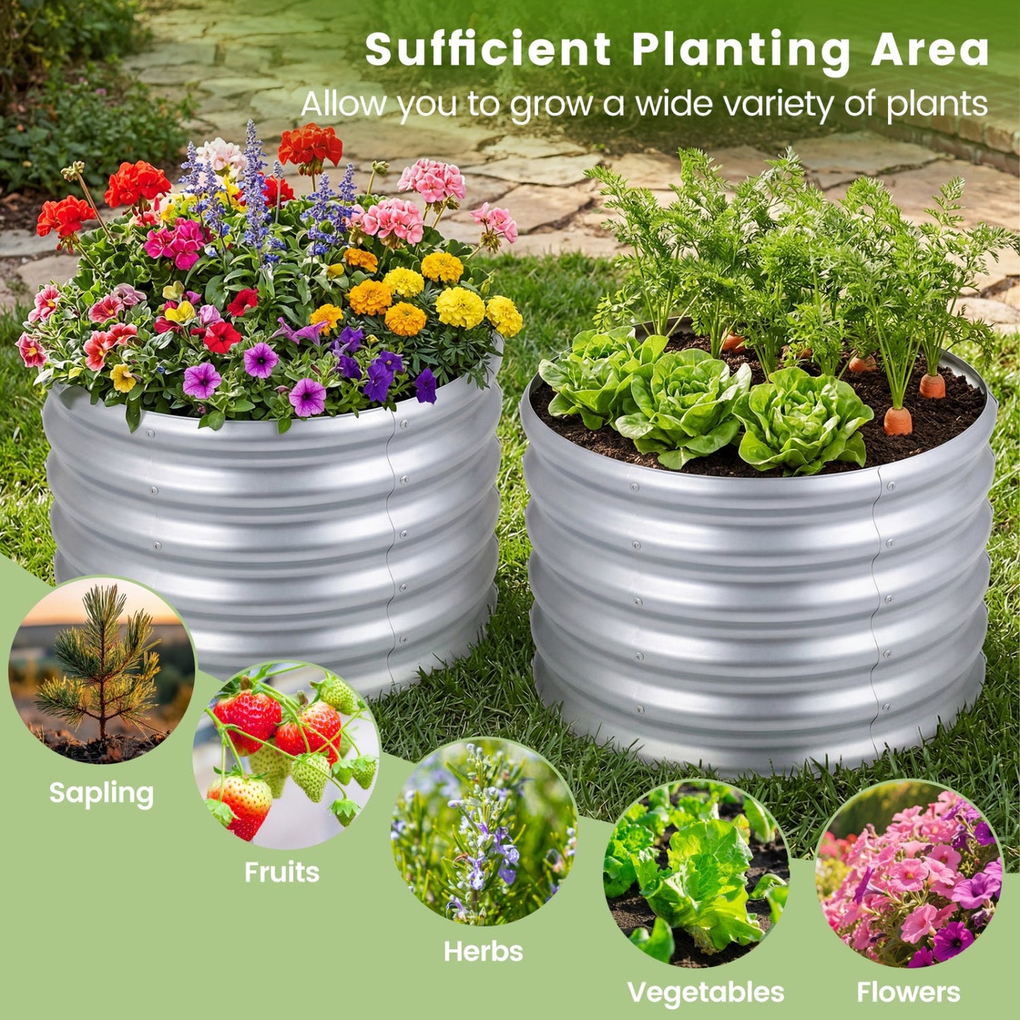 Round Galvanized Raised Garden Bed with Open-Ended Base