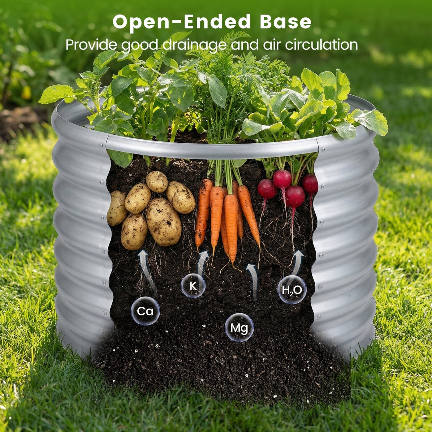 Round Galvanized Raised Garden Bed with Open-Ended Base