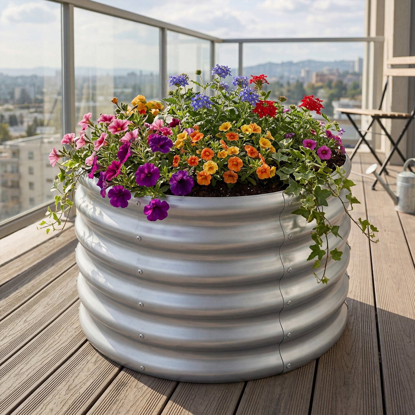 Round Galvanized Raised Garden Bed with Open-Ended Base