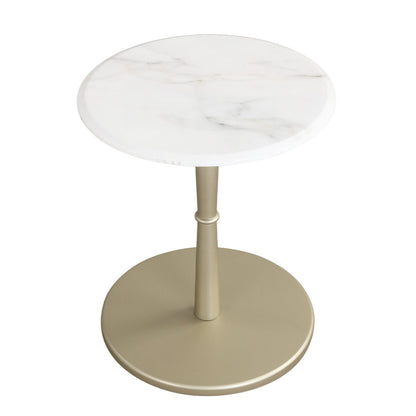 Round Marble Side Table with Stone Finish and Wooden Base for Small Spaces