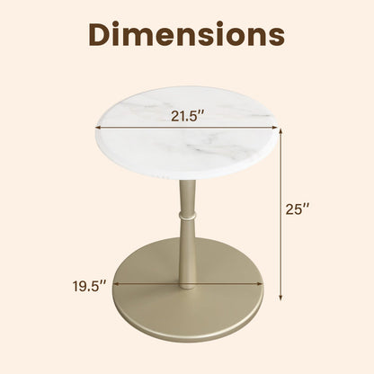 Round Marble Side Table with Stone Finish and Wooden Base for Small Spaces