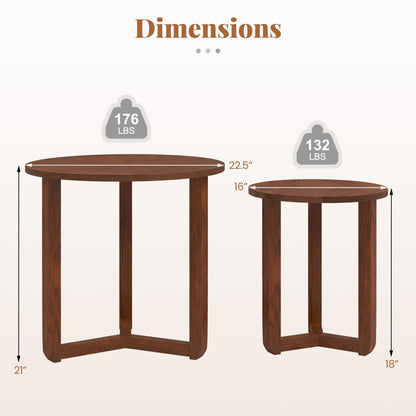 Round Nesting Coffee Table Set of 2 Wood Nesting End Tables with Thickened Top