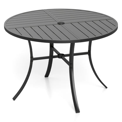 Round Patio Dining Table 42.5 Inch Metal Slat Table with Umbrella Hole