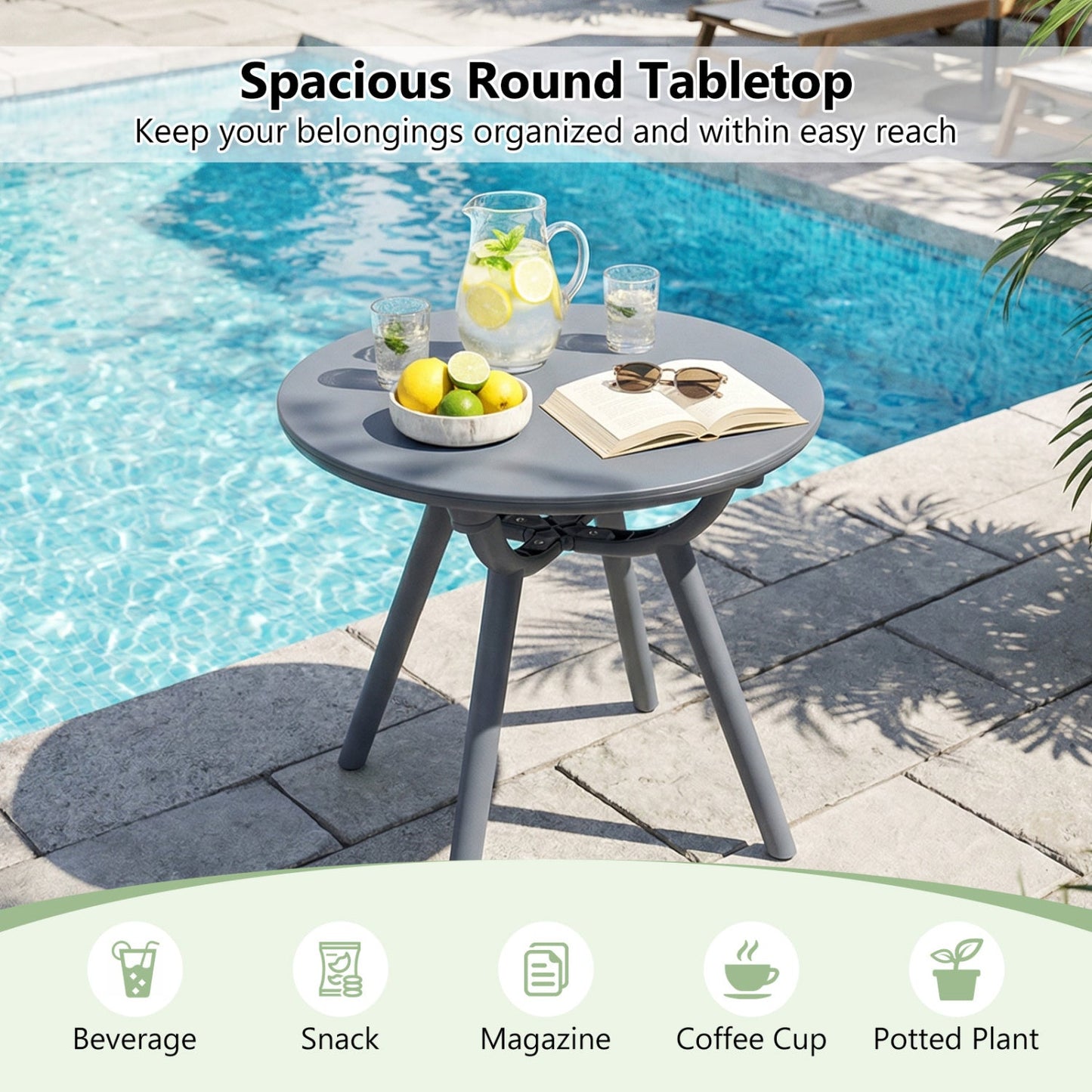 Round Patio Storage Side Table for Poolside and Balcony