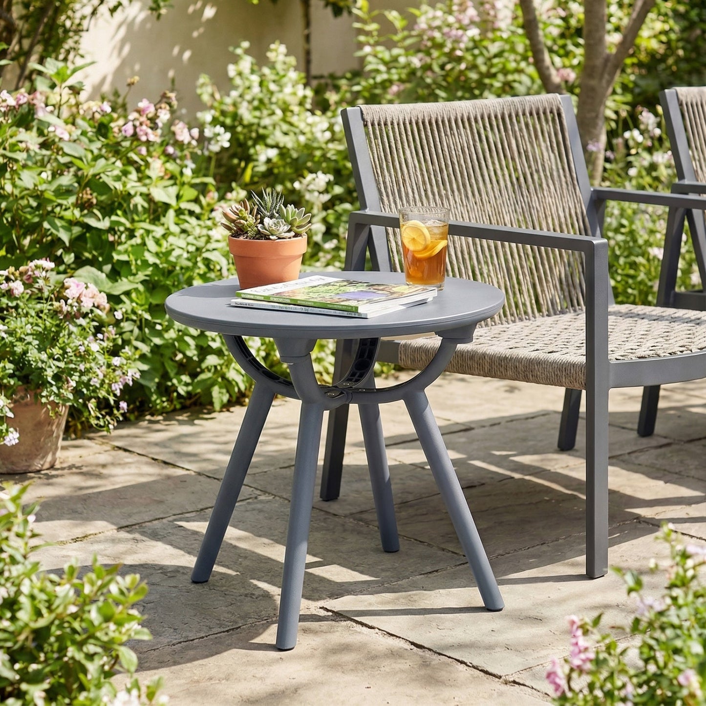 Round Patio Storage Side Table for Poolside and Balcony