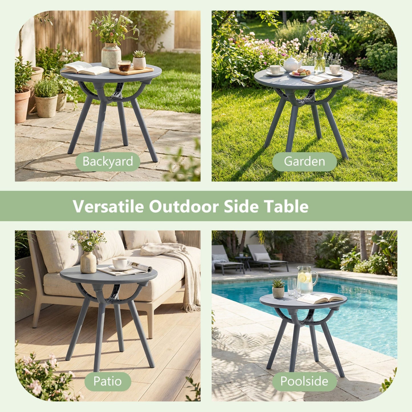 Round Patio Storage Side Table for Poolside and Balcony