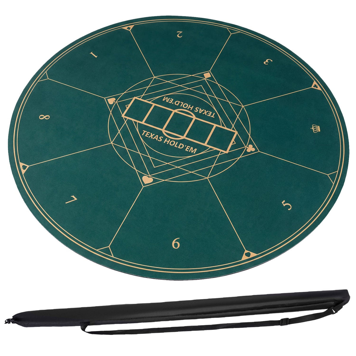 Round Poker Mat for Texas Hold'em 55 inch Portable Foldable Anti-Slip Rubber Base Table Layout