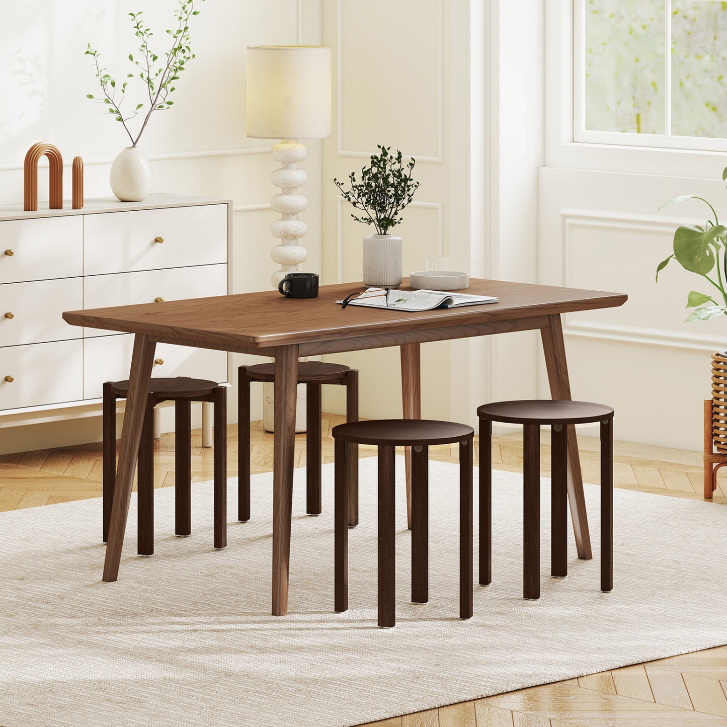 Round Nesting Stools Set with Rolling Base and Locking Casters