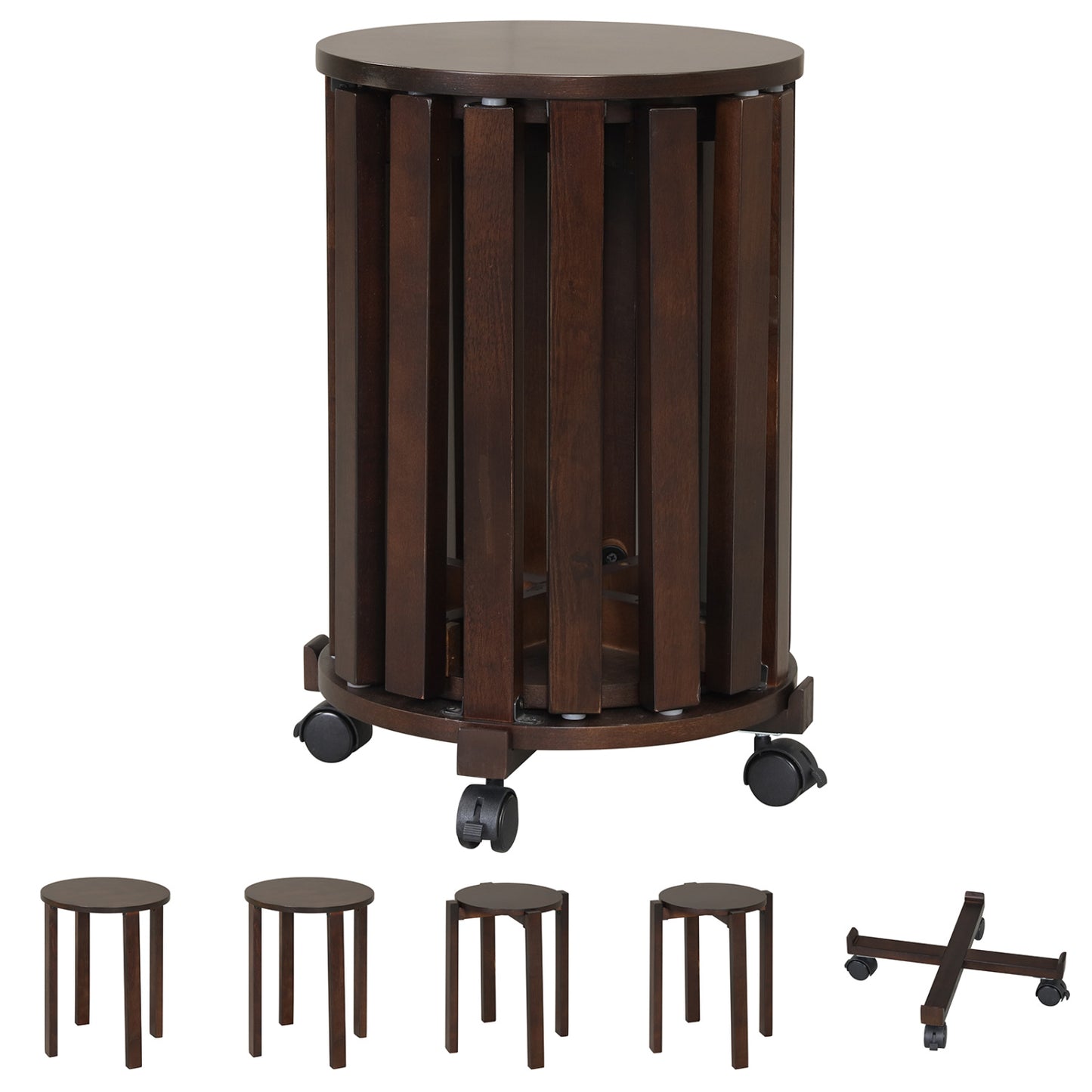 Round Nesting Stools Set with Rolling Base and Locking Casters