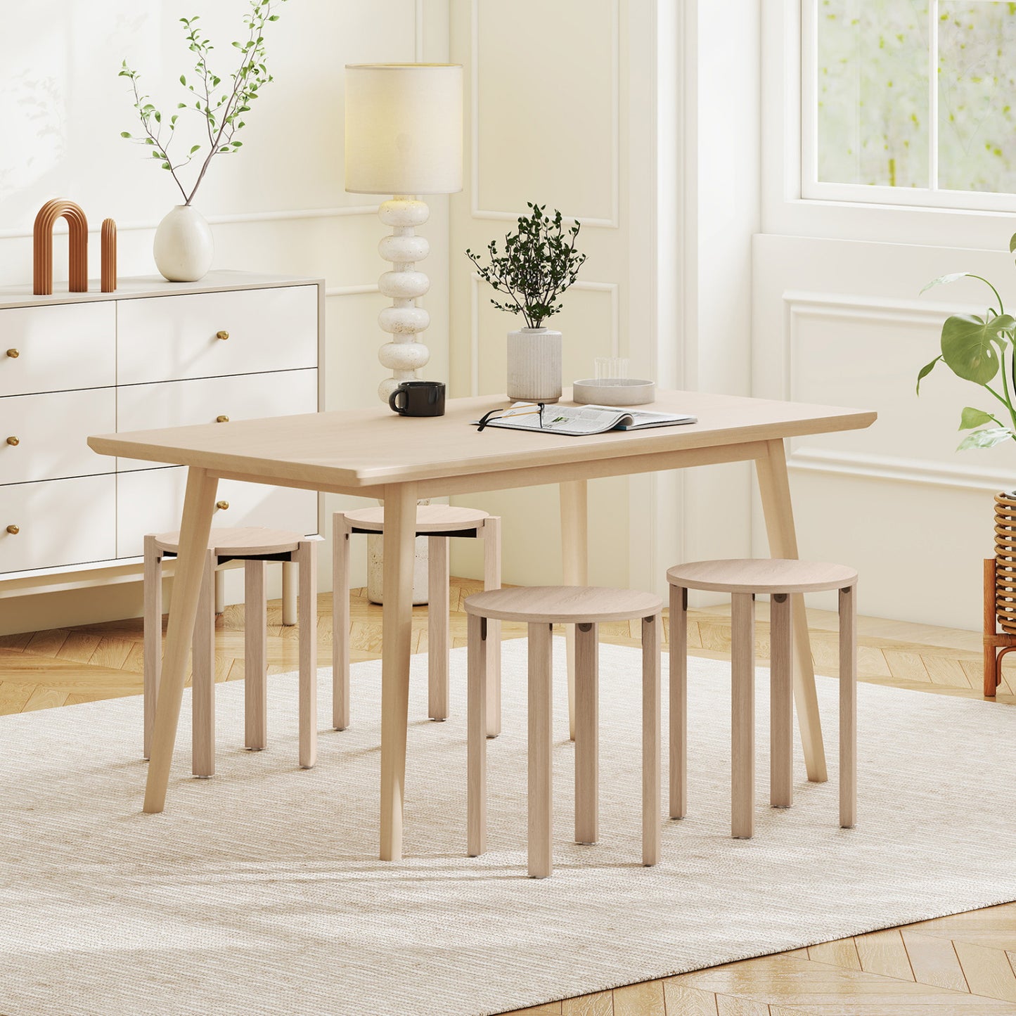 Round Nesting Stools Set with Rolling Base and Locking Casters
