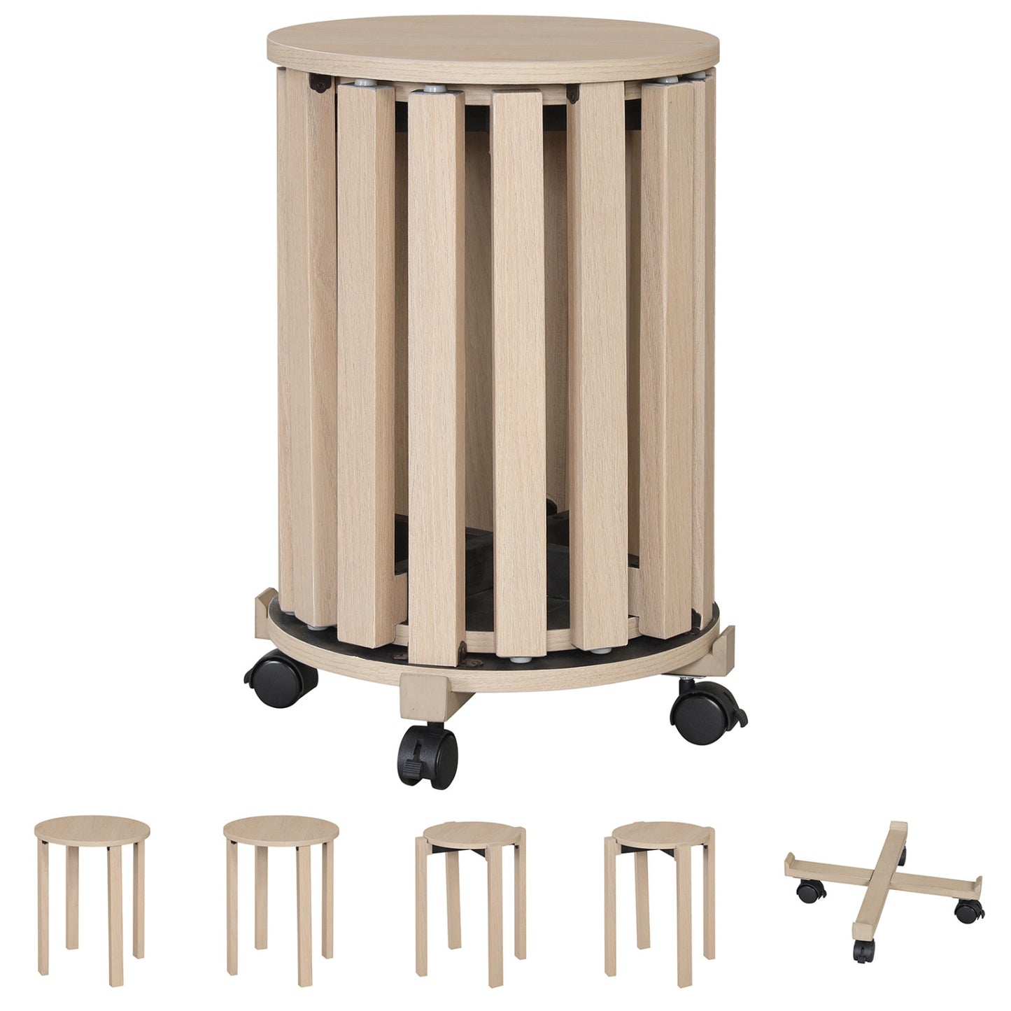 Round Nesting Stools Set with Rolling Base and Locking Casters