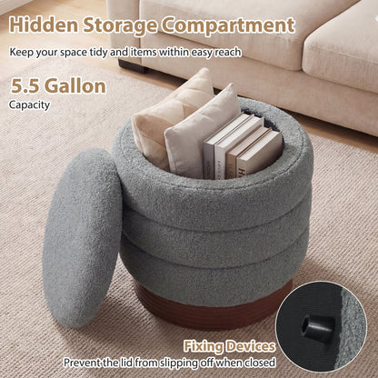 Round Storage Ottoman with Acacia Wood Frame for Living Room