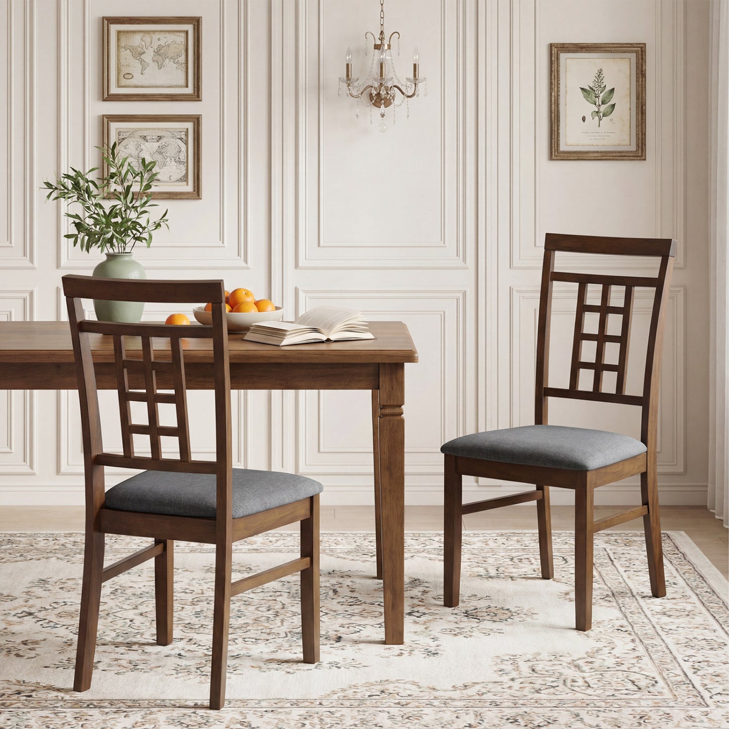 Dining Chairs Set of 2 with Lattice Back and Padded Seats