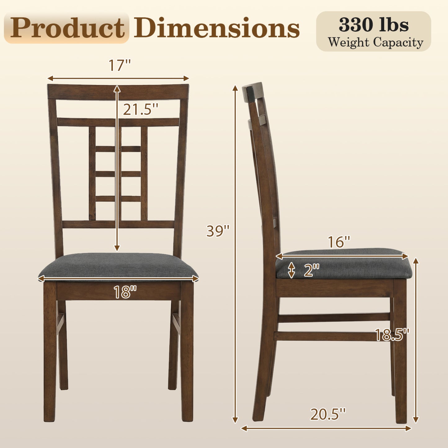 Dining Chairs Set of 2 with Lattice Back and Padded Seats