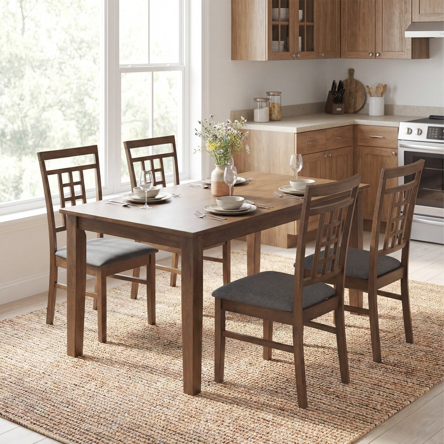 Dining Chairs Set of 2 with Lattice Back and Padded Seats